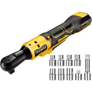 1/2 Inch Cordless Ratchet Wrench Compatible with DeWalt 20V Max Battery, 74Ft-Lbs (100N.m) High Torque, Brushless Motor, 0-400RPM Variable Speed, 7 Sockets, 1/2" to 3/8" Adapter, 3" Extension Bar