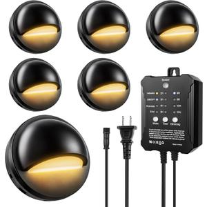 Low Voltage LED Deck Lights Kit with Transformer Timer and Photocell Sensor, IP67 Waterproof Low Voltage Landscape Lighting, 12-24V Step Lights for Outdoor Walkway Stair Post Railing (6 Pack) (Warm White-6pcs)