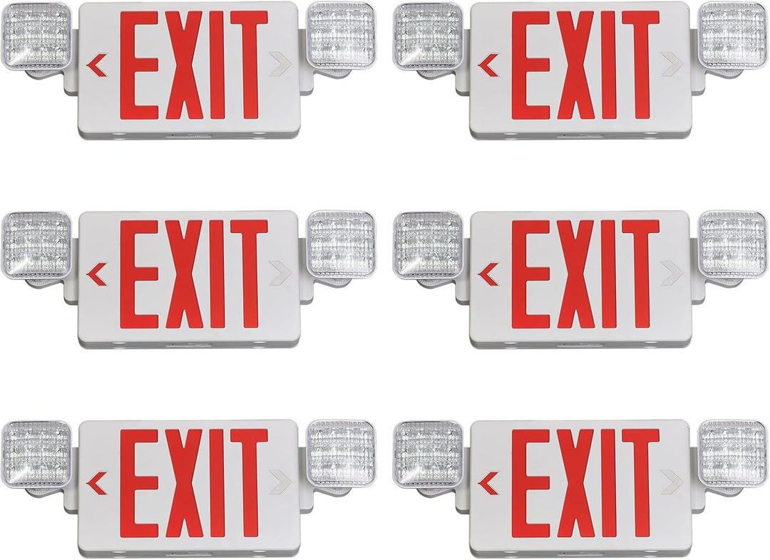 CM MZY Red Exit Sign with Emergency Light, Two Adjustable Square Head,Exit Sign with Battery Backup,US Standards,UL Certified,Exit Sign Combo for Business,AC 120/277V,6 Pack