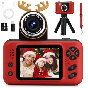Makolle Kids Camera Girls for 3 4 5 6 7 8 9 Years Old Girls,1080P HD Video Selfie Camera with 32G SD Card Kids Digital Camera Toys for Toddler Birthday Gifts Red