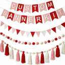 139 Pcs Felt DIY Custom Banner Kit Include 104 Letters 18 Swallowtail Flags 15 Pennants 2 Pcs Pom Pom Garland Tassel Pompom Decoration for Home Baby Shower Birthday(Valentine's Pink)