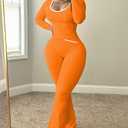 HBQ 2 Piece Sets For Women Casual Contrast Binding Crop Top and Flare Pants Lounge Sets Tracksuit (Orange)2XL