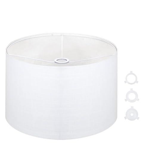 Large Drum Lamp Shades 16" Top X 16" Bottom X 10" High, Seaside village Medium Lampshades White Lampshades Natural Linen Hand Crafted, Easy Assembly Required，Lnclude E26-E14-11mm Adapter Ring