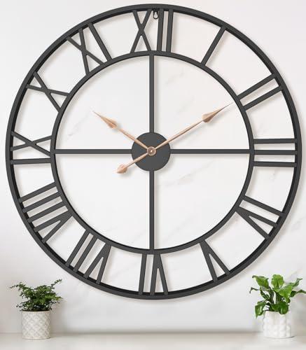 36 Inch Extra Oversized Large Giant Modern Decorative Wall Clock,Vintage Industrial Farmhouse Black Metal Big Roman Numeral Large Clocks for Living Room Decor,Entrance Fireplace,Dinng Room