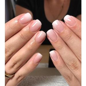 24pcs Short Press On Nails - Ombre Square Stick On, French Glue On with Jelly Sticker, Fake Nails Kit in 12 Sizes
