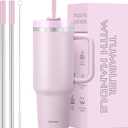 40 oz Tumbler with Handle and Straw, 2 in 1 Lid, Vacuum Insulated Stainless Steel Double Wall Water Bottle Travel Mug - Holiday Gifts for Women Men - Lavender