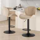 Sweetcrispy Bar Stools Set of 2, Modern Swivel Bar Chairs, Adjustable Fabric Upholstered Barstools Counter Height with Backrest for Bar, Kitchen Island, Dining Room, Beige
