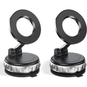 2-Pack Vacuum Suction Magnetic Phone Holder for Car Dashboard, Windshield - Hands-Free Strong Grip Mount with 360 Rotation for iPhone & Android Phones