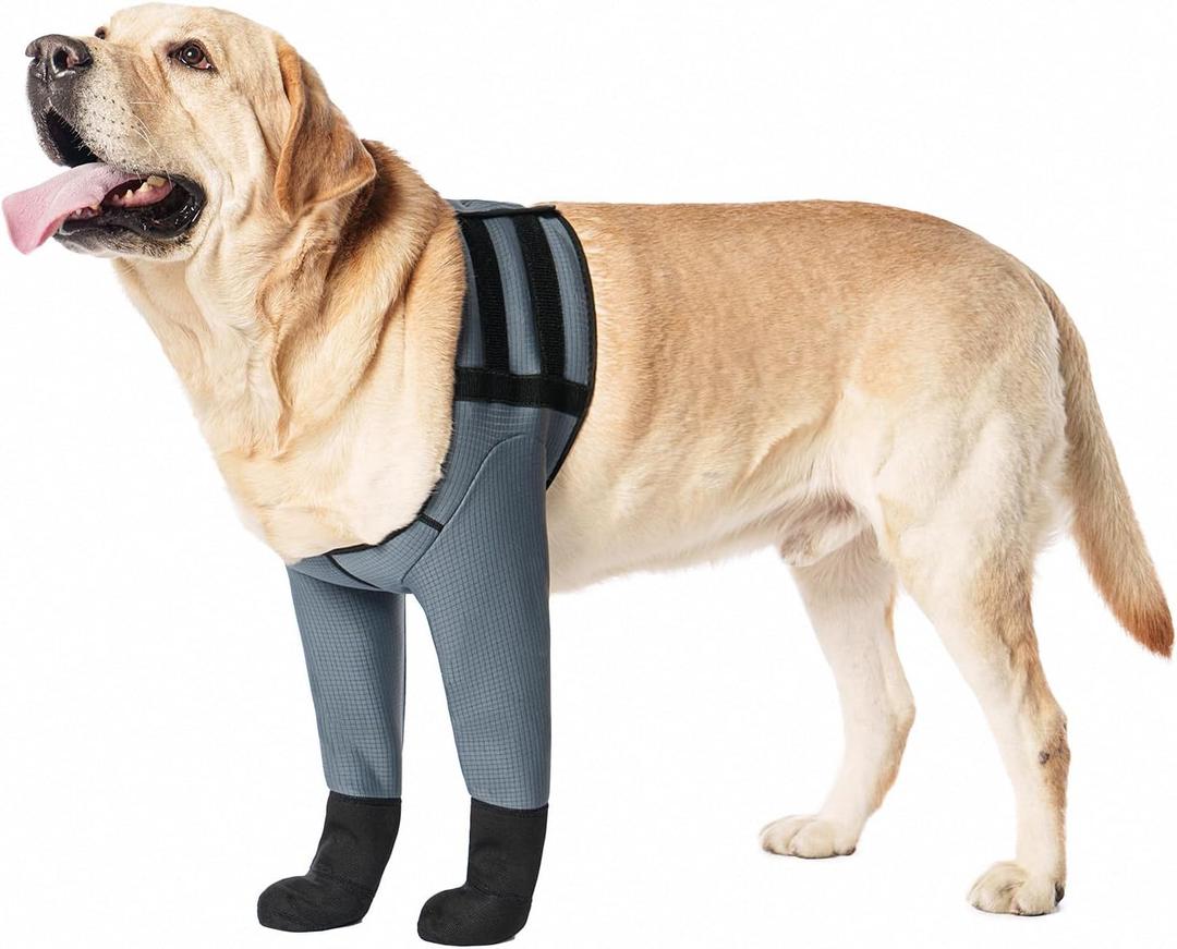 Dog Socks & Boots - Waterproof Anti-Licking Paw Protectors with Non-Slip Bottom, Post-Surgery Recovery Sleeves for Wound Protection (Grey, L)