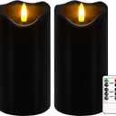 Black Flameless Candles, Set of 2 6"x3" Flickering LED Candles with Remote & Timer, Dimmable Real Wax Electric Pillar Candles Battery Operated, Flameless Candles Light for Home Halloween Decor (Black)