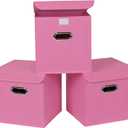 Closet Organizers Fabric Storage Bins With Lids Collapsible Cube Storages Organizer Basket With Handles,Storage Boxes for Clothes Storage,Office,Toys,3 Pack,Pink