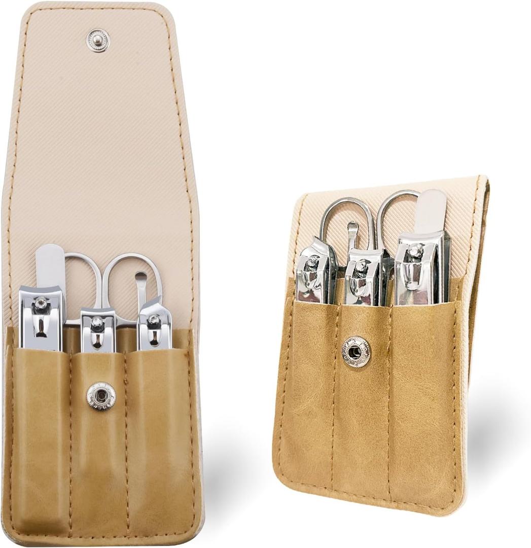 Nail Clippers Set, 6 Pcs Toenail Clippers Stainless Steel Fingernail Clippers Manicure Set with Leather Case, Idea Gift for Christmas Stocking Stuffers, Khaki
