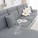 Smiry Waterproof Couch Cushion Covers, Stretch Jacquard Thick Sofa Cushion Covers, Washable Seat Slipcover Elastic Furniture Protector for Pets, Kid (3PC, Light Grey)