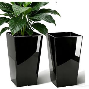 QCQHDU 21 inch Large Tall Taper Planters for Indoor & Outdoor Plants, 2 Pack Durable Plant-Flower-Tree Pots for Front Porch Patio Living Room Home Garden Decor, 12"W x 21"H