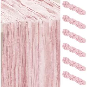 6 Pack Dusty Pink Cheesecloth Table Runner 35x120 Inch 10Ft Rustic Gauze Cheese Cloth Table Runner Sheer Cheesecloth Table Runners for Wedding Party Bridal Shower Decoration