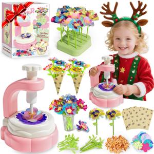 BOIMOES Mini Fabric Flower Press Sewing Machine Toy Kit for Kids Beginners, DIY Paper Bouquets Manual Sewing Kit, Creative Arts & Crafts Making Toy Gift for 4-8 Year Old Girls Boys