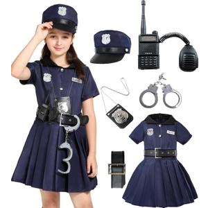 Wizland Police Costume For Girls Career Day Halloween Toddler Cop Costume Police Uniform Outfit for Girls 3-4Y