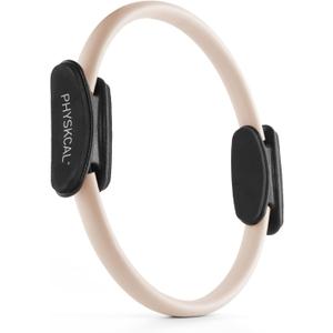 PhysKcal Pilates Ring, 15-Inch Magic Circle with Extra Thick Padded Handles, Pilates Equipment for Toning Inner Thighs, Arms and Strengthening Cores- Workout Guide Included, Beige 