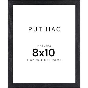 puthiac 8x10 Black Oak Wood Picture Frame - 8"x10" Photo Frame, 8x10 Picture Frame Wood, Natural Solid Wooden Picture Frames for Wall Art Photo and Prints (1 Pack, Black)