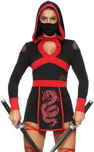 Spooktacular Creations 2 Pcs Ninja Costume Women, Halloween Ninja Costume Adult with Mask for Halloween Party Cosplay, Size L