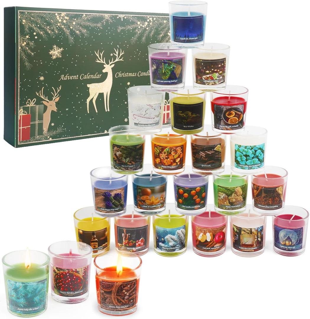 Christmas Candle Advent Calendar 2025 24 Days Scented Tumbler Candle Countdown to Xmas Natural Soy Wax Christmas Gifts for Adult Women and Men Season & Holiday Gifting