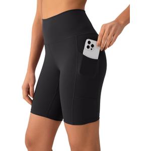 YUNOGA Womens High Waist Biker Shorts with Pockets 6"/8" Yoga Shorts Gym Workout Running Spandex Shorts (Black, M)