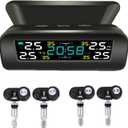 Tire Pressure Monitoring System Wireless Solar TPMS, Tire Pressure Monitor with 4 Sensors Real-time Display Temperature Pressure for Car RV SUV MPV Sedan (Internal)