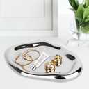 Silver Tray Decorative Vanity Tray Bathroom Tray Jewelry Dish Ceramic Silver Round Plate Holder Makeup Tray Home Organizers Irregular Storage Plate Bathroom Organizer(Long)