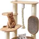 Wooden Cat Tree for Large Cat, 49.6IN Tall Cat Tower with Scratching Post for Indoor Cats, Multi-Level Cat Condo with Hand-Woven Cat Bed and Scratching Board Easy to Clean