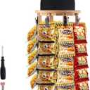 Chip Rack Display Stand, 5 Tiers 40 Clips Snack Organizer, 360 Rotating Wooden Base Chip Holder Snack Holder for Pantry, Countertop, Concession Stand, Vendor and Retail Store