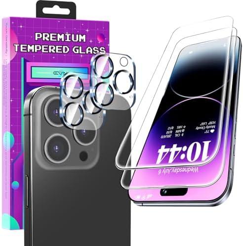 QSEVNSQ 2 Pack Tempered Glass Screen Protector for iPhone 16 Pro [9H Hardness] Anti-Fingerprintr Smooth Touch Feel with 2 Pack Camera Lens Protector for iPhone 16 Pro