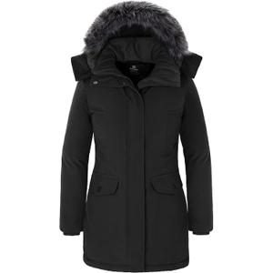 Wantdo Women Winter Long Parka Coat Thicken Outwear Puffer Coat Jacket Black XL