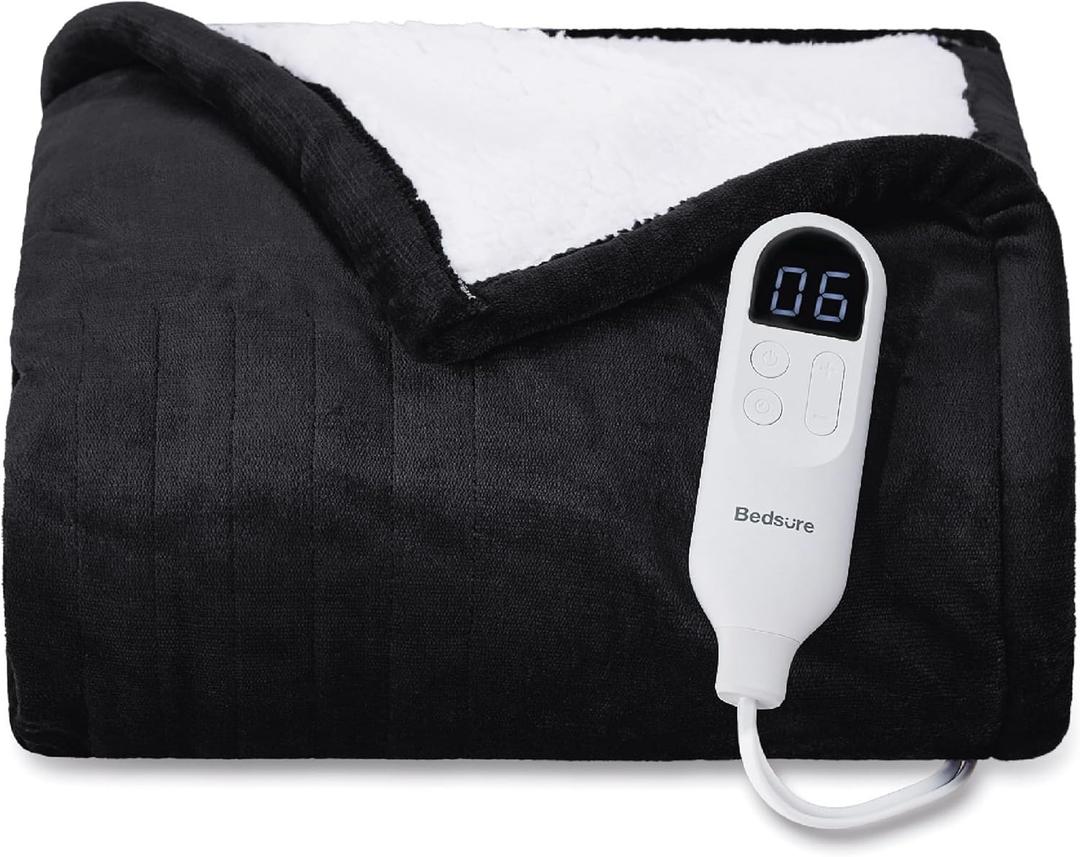 Bedsure Heated Blanket Throw Blanket - Fast Heating Electric Blanket, Soft Flannel Heated Throw with 4 Time Settings, 6 Heating Settings, Warm Gifts for Grandma Grandpa (50x60 inches, Black)