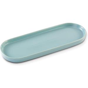 Simple Style Ceramic Sink Tray - Bathroom and Kitchen Cosmetics Dish, Candle and Perfume Tray (Blue)