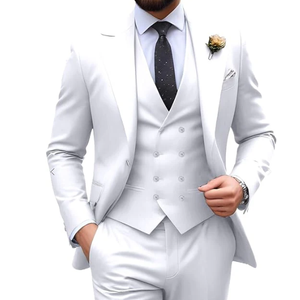 MENS SUIT SLIM FIT 2 PIECE SUIT MEN FORMAL TUXEDO SET CASUAL WEDDING PROM GROOM SUITS, WHITE XXL