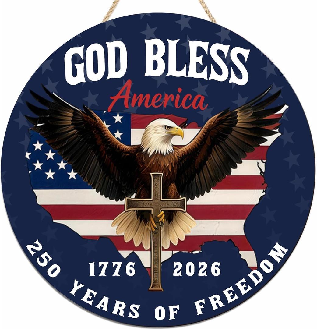 2 x 250 Anniversary USA Decoration Wooden Door Sign US 250th Anniversary Wreath for Front Door Wall Signs Decor for 4th of July Home Decor Outdoor Indoor Party Supply