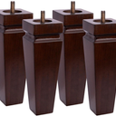 Square Wood Furniture Legs Set of 4 - Wooden Replacement Feet for Couch, Bed, Bench, Dresser, Rubber Wood Parts for Table, Sofa, Wooden Legs Chairs Complete with Installation Hardware (Brown, 8 inch)
