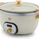 GreenLife 8QT Slow Cooker, Non-Toxic PFAS-Free Ceramic Nonstick Removable Interior Bowl, Programmable, Family Friendly, Keep Warm, Stovetop & Oven Safe, Dishwasher Safe Crock, Timer, Glass Lid, Cream