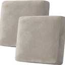H.VERSAILTEX Velvet Stretch Couch Cushion Cover Plush Cushion Slipcover for Chair Loveseat Sofa Cushion Furniture Protector Seat Cushion Sofa Cover (2 Piece Large Sofa Cushion Covers, Oatmeal)