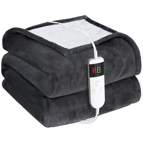Electric Heated Blanket Throw Size 50''x60''-Control Heating Blanket, Soft & Warm Flannel 10-Level Temperature Control, 8 Hours Auto Off, Rapid Heating & Overheat Protection