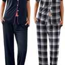 Ekouaer 2 PackWomens Pajamas Short Sleeve Pjs Notch Collar Button Up Loungewear Cozy Sleepwear Sets (Black, XXL)