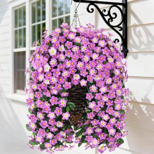 HyeFlora Artificial Fake Hanging Flowers with Basket for Outdoor Decoration,UV Resistant Faux Silk Daisy Flowers Light Fuchsia Orchid Vines in Planter Realistic Hanging Baskets for Home Porch Garden