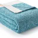 Snuggle Sac Teal Throw Blankets for Couch, Super Soft Warm Blankets Cozy Knit Fuzzy Plush Lightweight Throws for Sofa, Bed, Living Room, Heather Teal, 50x60 inches