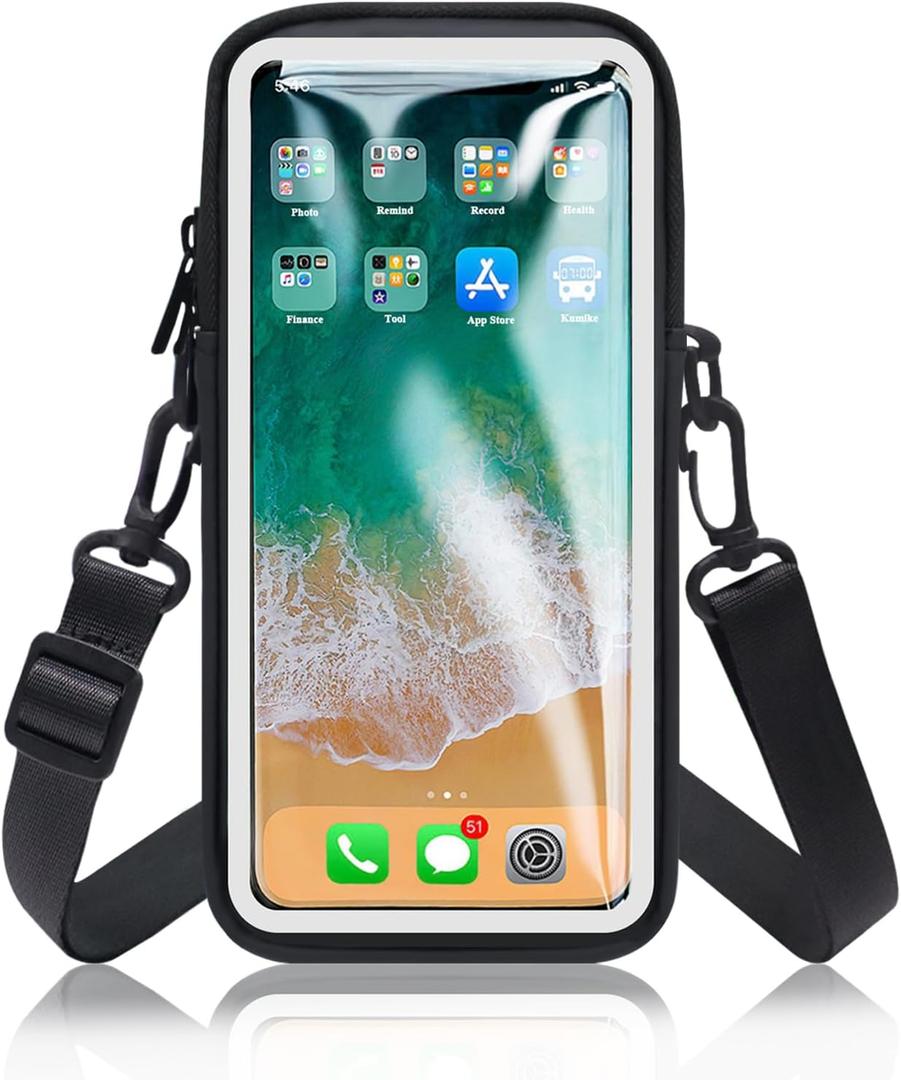 Phone Holder for Running Armband, Cell Phone Purse Small Crossbody Bags for Women Kids, Sports Arm Bag for Men iPhone,Galaxy,Smartphones Carrier Pouch Fit Workout,Exercise,Gym,Hiking,Walking (12-Black with Clear Window&Crossbody Strap)