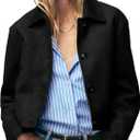 Women's Faux Suede Cropped Jackets Button Down Coat Cropped Casual Jacket Fall Fashion Outerwear Trendy Clothes, Size S, (Black)