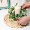 DOITOOL Easter Eucalyptus Candle Rings, 4Pcs Artificial Greenery Wreaths for Pillar Candles, Small Faux Silk Leaves Wreath with White Berries, Spring Easter Table Centerpiece Decor for Farmhouse Windo
