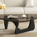 Modern Glass Coffee Table for Living Room, Mid Century Coffee Table, Small Coffee Table, Suitable for Bedroom Living Room Reception Office Tables (Black/Grey, Medium)