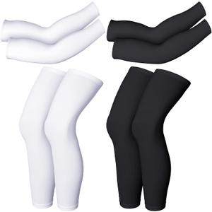 Geyoga 2 Pairs Compression Full Length Leg Sleeve Arm Sleeve for Men Women, Football (Black, White, Small)
