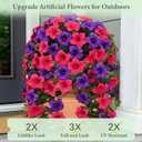 Yastouay Artificial Flowers for Outdoors, 4 Pack Artificial Petunias Fake Flowers, UV Resistant Realistic Hanging Flowers Plants for Outside Porch Patio Garden Spring Summer Decor(Fuchsia Purple)