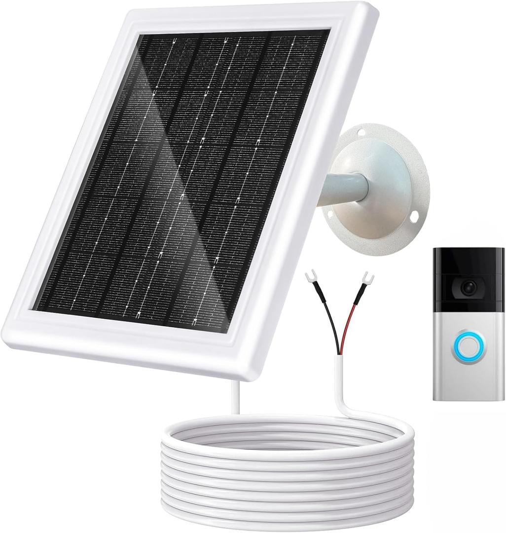 Ring Solar Charger 5W 12VAC Compatible with Ring Video Doorbell 3/3+/4, Battery Video Doorbell Pro, 16.4ft Waterproof Charging Cable, 360Adjustable Mount (White,1 Pack)
